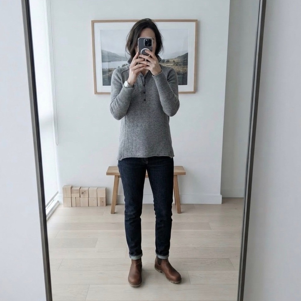 Peruvian Connection Brimfield Gray 100% Alpaca Henley Sweater Mock Neck Womens M